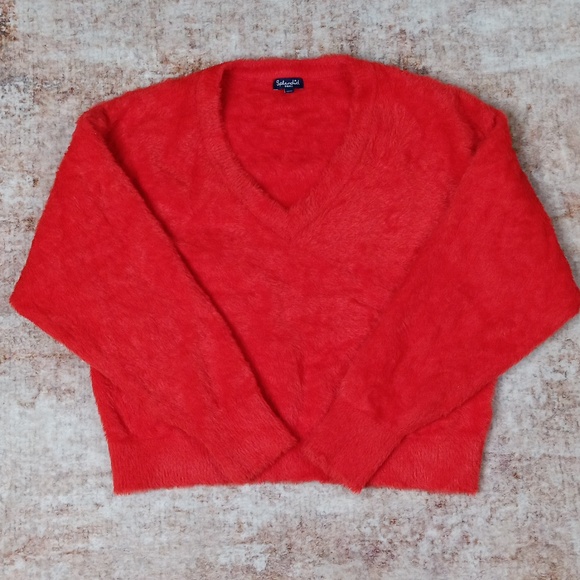 Splendid Red Fuzzy V Neck Sweater Top Womens Size Small - Picture 10 of 11